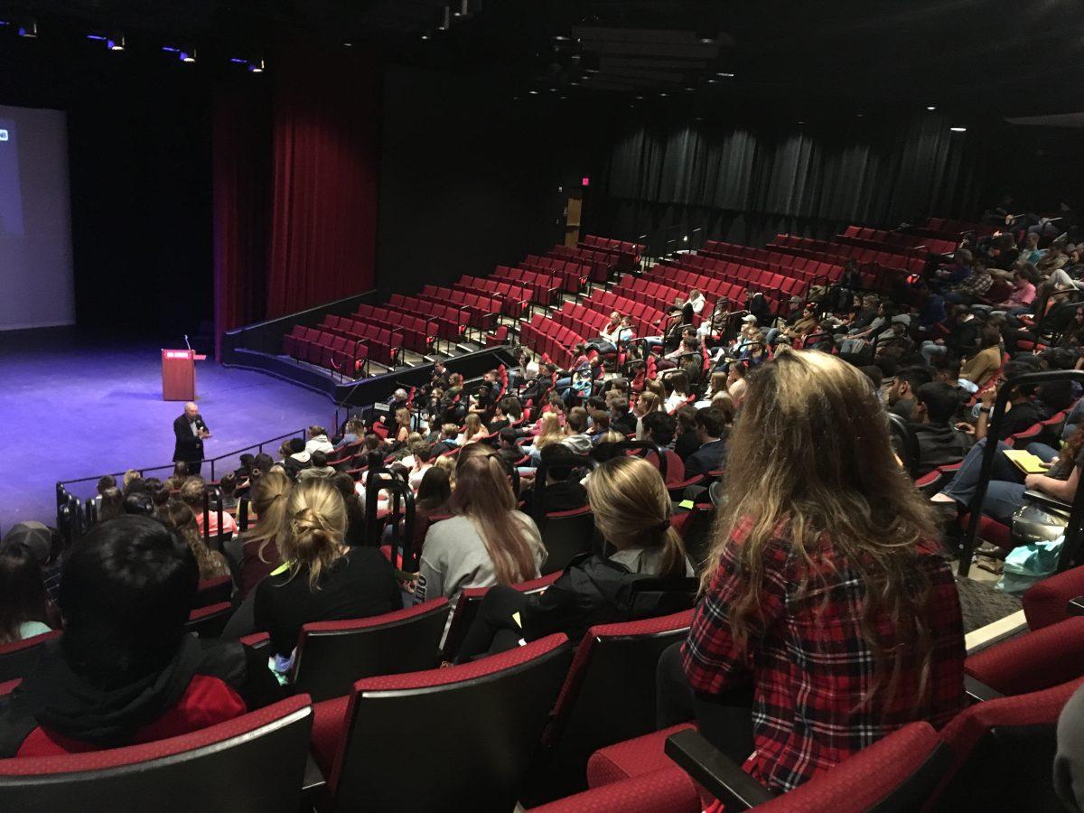 On Thursday evening Peter Stein answers student questions in Stewart Theater about Kristallnacht and lessons of the Holocaust.