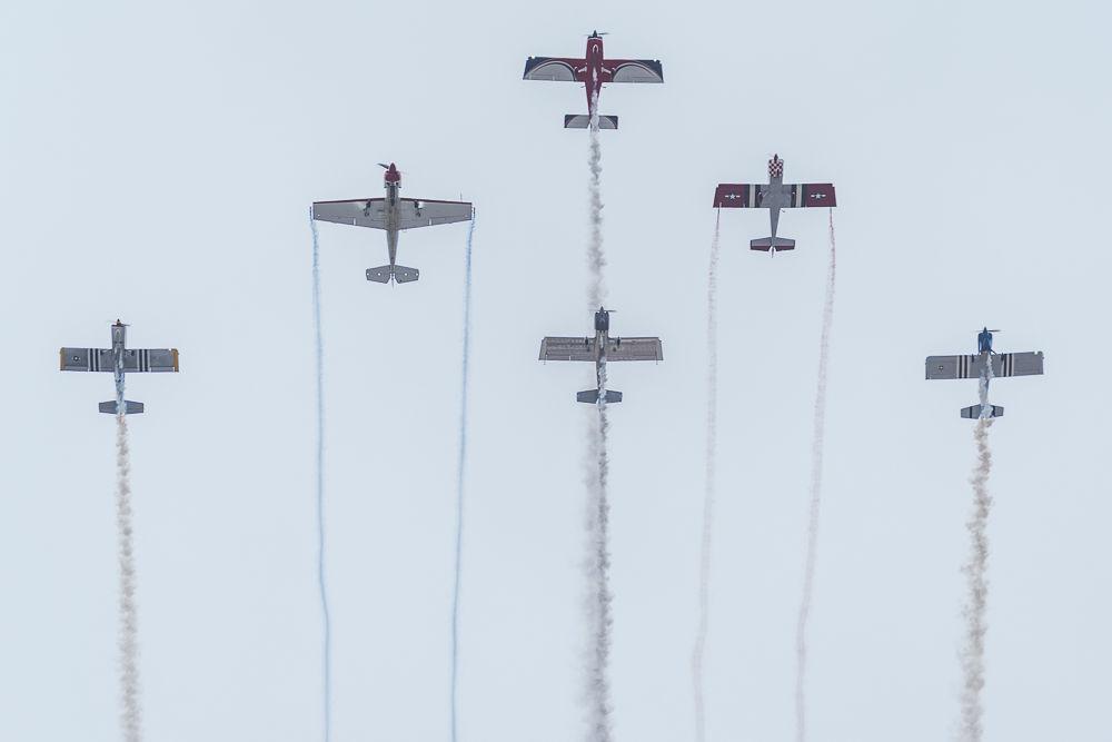 The Bandit Flight Team flies over Carter-Finley Stadium just prior to the Homecoming game against Clemson. The Wolfpack lost 31-38 durring the Saturday November 4 game.