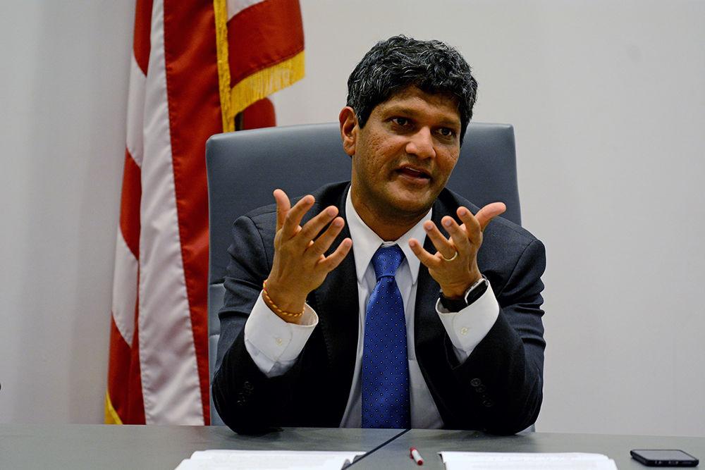 Jay Chaudhuri, state senator of NC District 16, speaks at the Senator's Listening Session held in Talley Student Union on Tuesday. One of the important issues to Chaudhuri surrounds "returning our state government back to our people" and that includes addressing gerrymandering of districts in North Carolina.