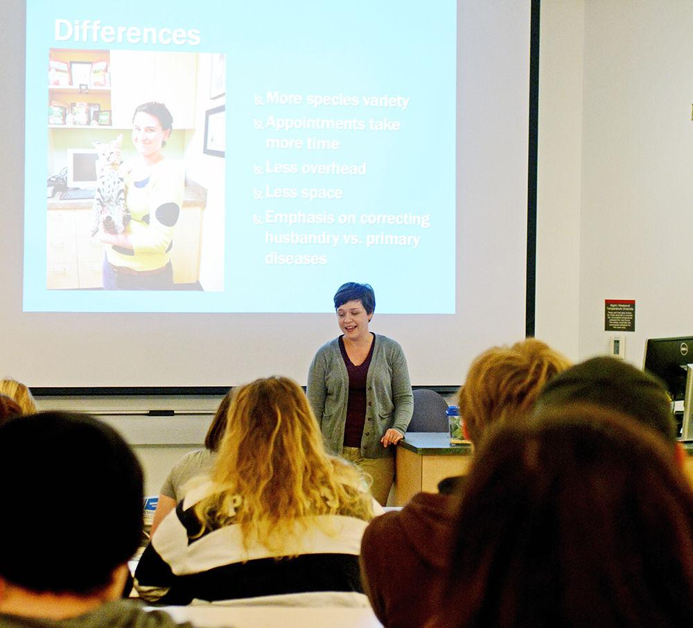 Dr. Ashley Emanuele, a veterinarian at Avian and Exotic Animal Care, speaks at the Zoology Club meeting on Wednesday in David Clark Labs. Emanuele is a graduate from the North Carolina State University College of Veterinary Medicine. The Zoology Club, which often features guest speakers like Emanuele, holds meetings every other Wednesday; their last one of the semester will be on Nov. 29.