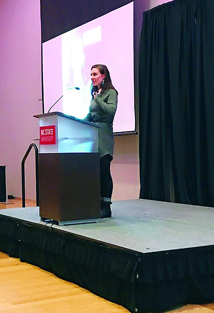 Taylor Sykes, a second-year graduate student in the Master of Fine Arts program in fiction, introduces Tania James, the guest judge of this year's fiction contest. Sykes won the prize for the James Hurst Prize for Fiction for her piece "Creeper" at this year's Fiction Contest Awards.&#160;