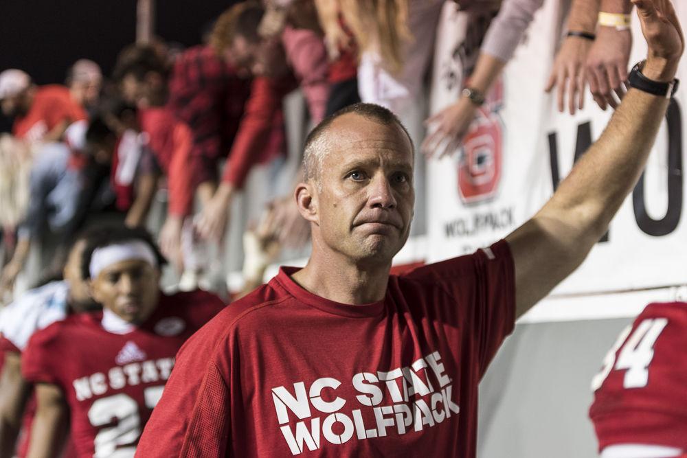 Head coach Dave Doeren thanks fans for their attendance after the loss to Clemson on Saturday, Nov. 4 at Carter-Finley Stadium. The Wolfpack lost 38-31.