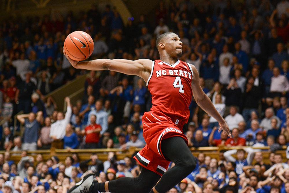 Freshman guard Dennis Smith Jr. dunks the ball after winning the first game at Duke in more than 20 years. Smith made four of his six 3-point shots. The NC State mens basketball team beat Duke 84-82 at Cameron Indoor Stadium on Jan. 23.