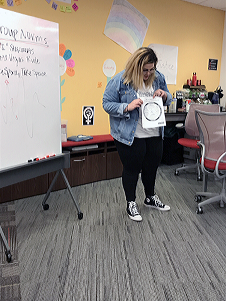 Kat Kirby, a third-year studying women's and gender studies, spoke about domestic violence at "Healthy Relationships 101," a workshop put on by the Women's Center on Tuesday. The event worked to highlight warning signs of unhealthy relationships, as well as to promote both on and off campus resources.