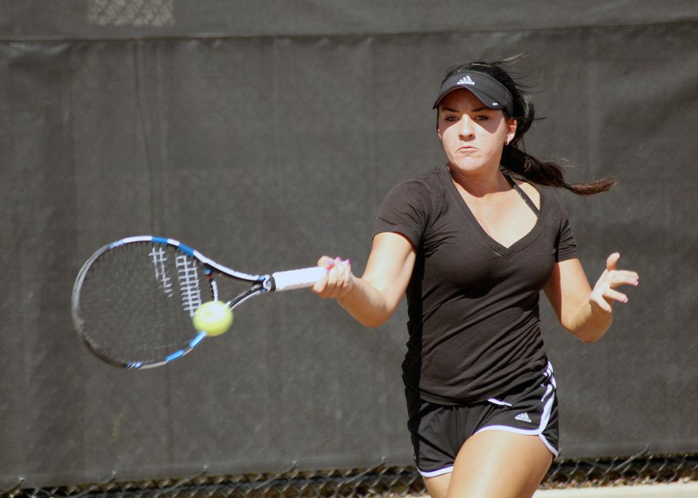 Freshman Claudia Wiktorin hits a forehand winner at the Wolfpack Invitational Sept. 13, 2015. The three-day event featured NC State, Georgia State, Mississippi State and Virginia Tech.