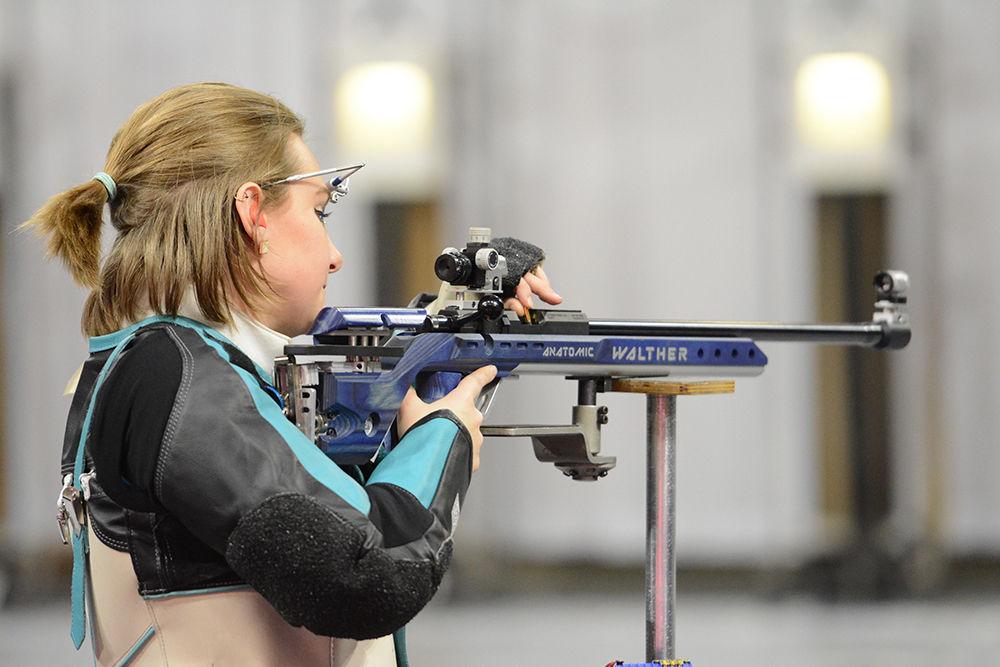 Sophomore Kendra Jacobs reloads her rifle during the small-bore portion of the rifle match against North Georgia University on Nov. 19 in Reynolds Coliseum. Jacobs scored 574 in small bore, contributing to the Wolfpack's 4650 aggregate score against North Georgia's 4575.
