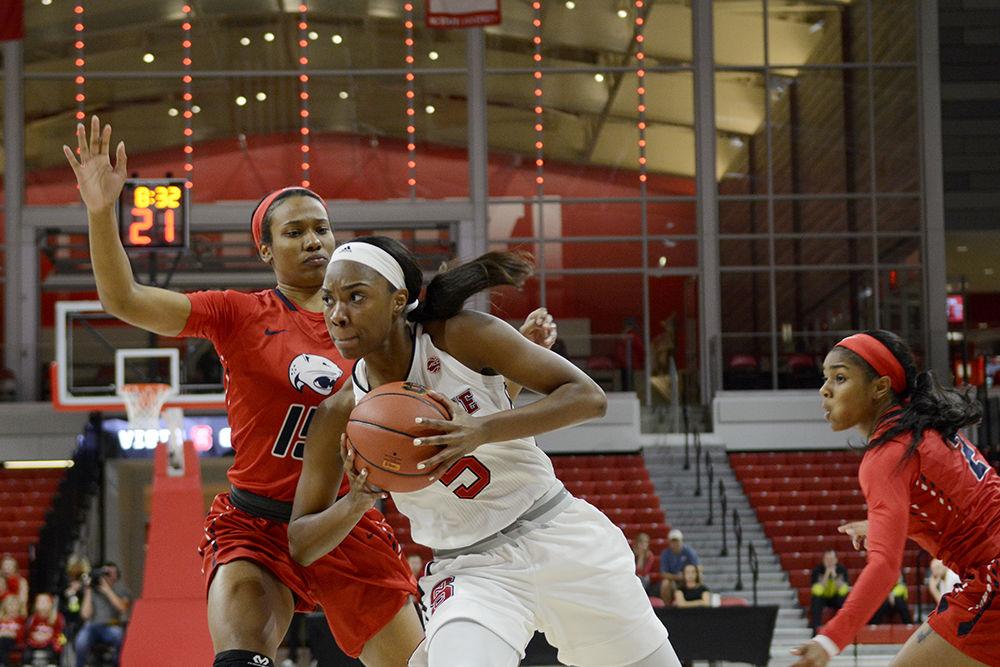 Senior forward Chelsea Nelson attacks the basket during the Wolfpack's 71-50 win over South Alabama on Nov. 17 at Reynolds Coliseum. Nelson was in double figures, scoring 10 points and grabbing 10 rebounds.