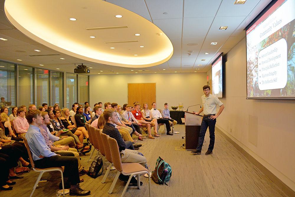 New members of the Caldwell Fellows and their families meet each other and listen to presentations in Talley Student Union on Sunday to welcome them and give them an idea of what to expect while they are part of the organization. The Caldwell Fellows is an organization focused on developing strong leadership and service.