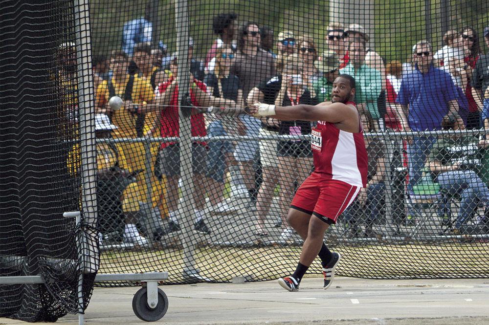 Joshua Davis, a redshirt junior, competes in the men's hammer throw at the second day of the Raleigh Relays on Paul Derr Track, Saturday, March 25. Davis set a season best of 202'0" and finished fourth in the event. Davis currently holds the school record for the hammer throw and weight throw.&#160;