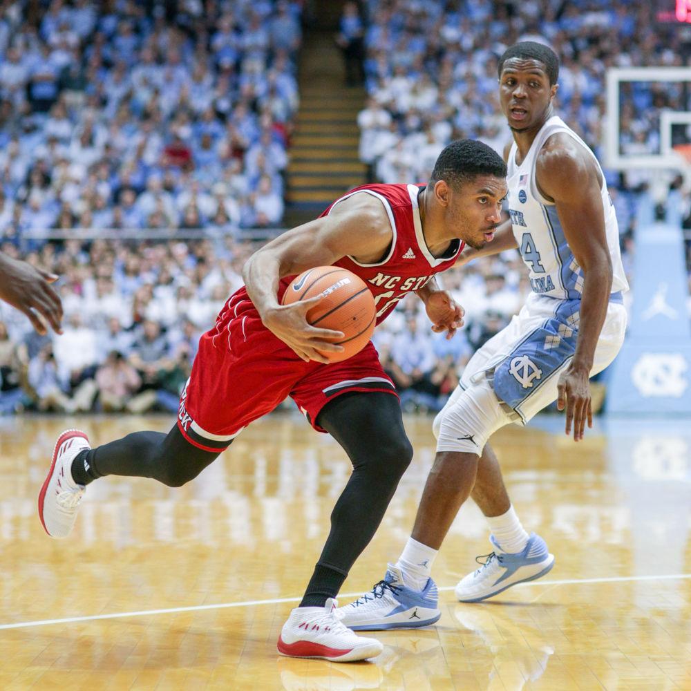 Graduate transfer guard Allerik Freeman drives to the interior during the 95-91 overtime thriller over UNC in the Smith Center on Saturday, Jan. 27.