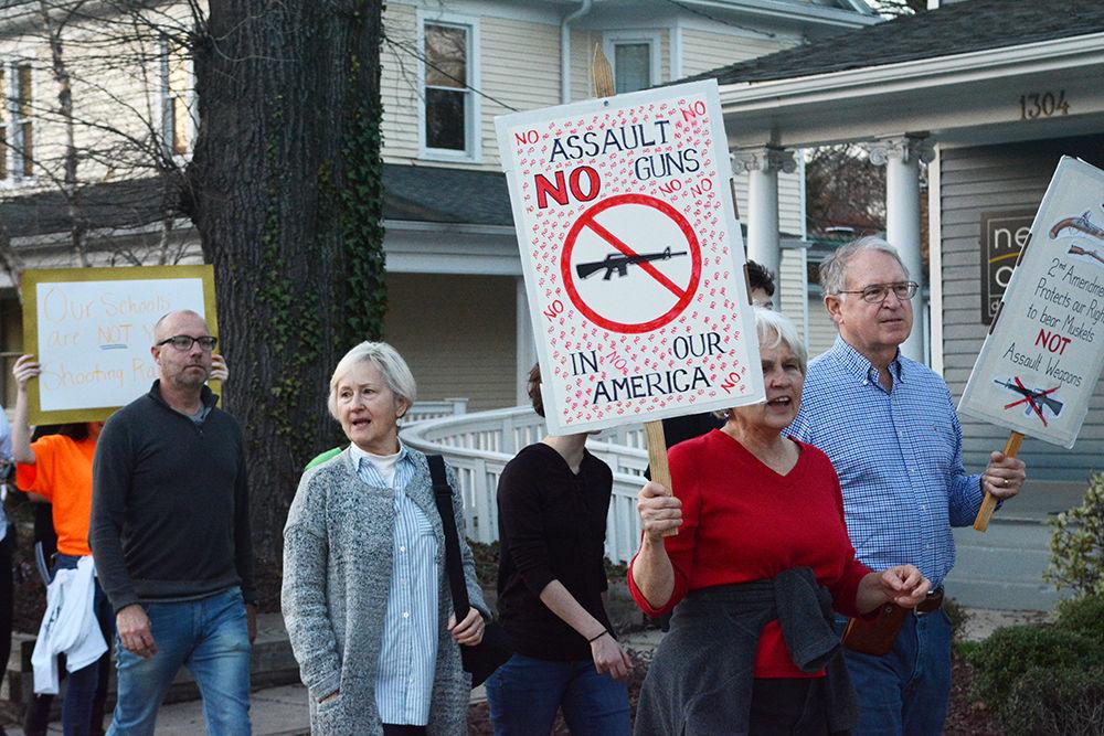Adults of all ages come together to protest the current gun legislation in response to the Florida school shooting on Tuesday. They held up signs and marched from Pullen Memorial Baptist Church to the Capitol building. Not only were the participants children and teenagers, but adults from the Church and those who lived nearby came.
