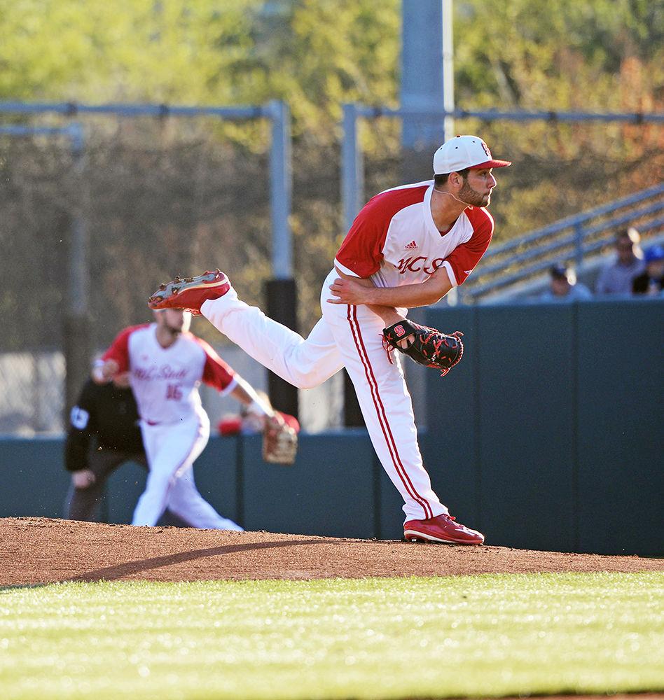 Junior lefthand pitcher Brian Brown pitches at the Florida State vs. NC State baseball game on April 9, 2017 at Doak Field. The Wolfpack won 8-4.&#160;
