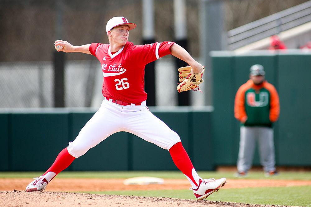 Freshman pitcher Michael Bienlien pitches during the 7-5 loss to Miami on March 19 at Doak Field.