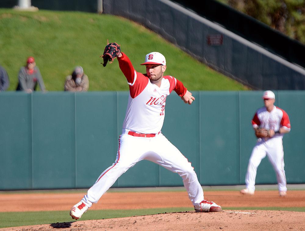 Senior pitcher Brian Brown pitches the ball during the game against Bowling Green in Doak Field at Dail Park on Friday. The Wolfpack beat the Falcons 11-1 for its ninth win this season.