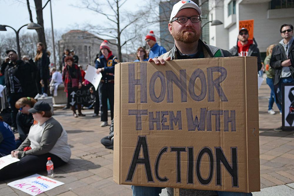 Justin Garrow, 36, from Baltimore, Maryland attended the Washington D.C. March for Our Lives event on March 25. March attendants advocated for stronger gun control laws. In addtion to D.C., similar protests were held in cities across the United States, including Parkland, Florida and Raleigh, North Carolina.