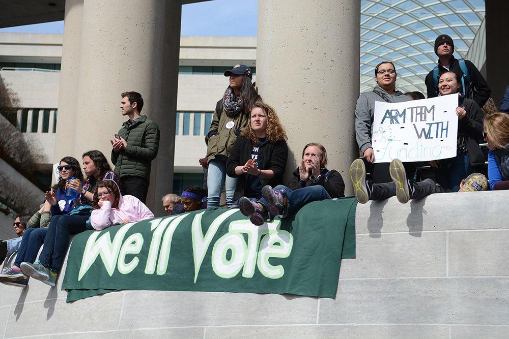 In Washington D.C., many younger attendees displayed signs advocating for stronger gun laws during the March for Our Lives on March 25, 2018. Attendants marched in front the Capitol.