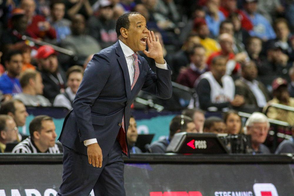Head coach Kevin Keatts yells to the team in the second half. The Wolfpack fought desperately in the second half to overcome their first-half woes, shooting a blazing 73 percent including 7-10 from deep. The comeback was not quite enough and a technical foul and turnover in the final 10 second to sealed the game for a 91-87 loss to Boston College on Wednesday, March 7 in Barclays Center in Brooklyn, NY.