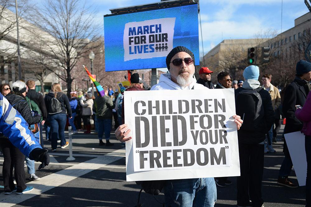 Dave Howard (54) traveled from San Diego, California to attend the March for Our Lives event in Washington D.C. At the event, survivors of the Marjory Stoneman Douglas High School shooting and other victims of gun violence spoke for almost three hours.