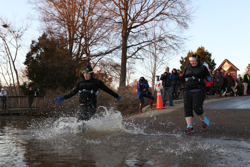 Stevie Rodriguez and Kelly Foster dressed up as scuba divers in order to take on the 48-degree waters of Lake Raleigh on Centennial Campus for the 11th annual Polar Plunge on February 13, 2016. Attendees ran a 5k and then ran into the 48-degree water of Lake Raleigh on Centennial Campus to raise over $15,000 for the Special Olympics of North Carolina.