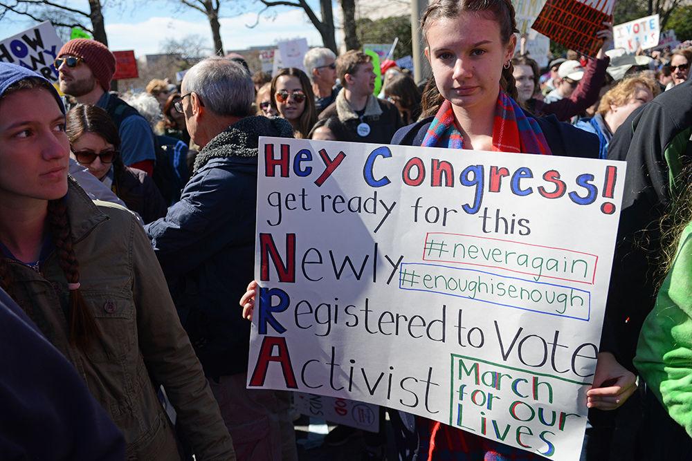 Laursen Lancaster, 17, traveled to the Washington D.C. March For Our Lives event with her parents from Laurel, Maryland, where she attends St. Vincent Pallotti High School.