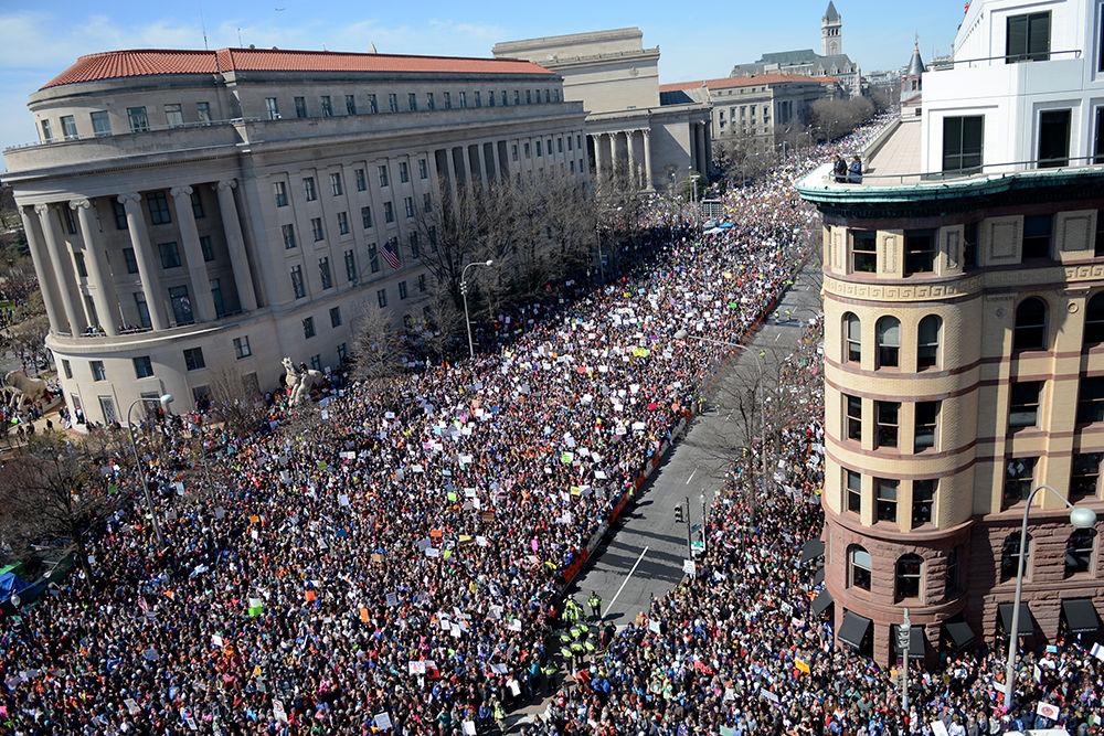 Protesters flooded Pennsylvania Avenue in Washington, D.C. in support of the March for Our Lives, an event held on March 24 partially organized and featuring speakers from Marjory Stoneman Douglas High School. Similar marches occurred across the United States and overseas.