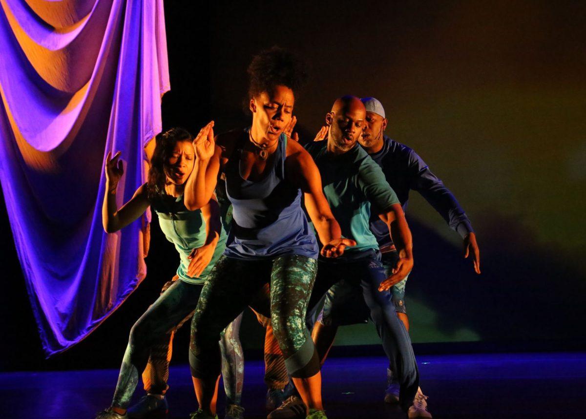 Members of The Living World Project tackle social issues through dance, poetry and soccer in Stewart Theatre on March, 28, 2018.