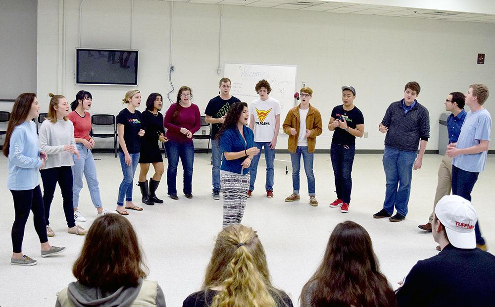 NC State's co-ed A Capella group, Wolfgang A Capella, practices their rendition of "Rise Up" during a rehearsal on Thursday, March 1 in Witherspoon Student Center. Students who were called back for their audition watched the performance and then practiced the different parts with the group. Wolfgang recently won semi-finals and have music on both iTunes and Spotify.