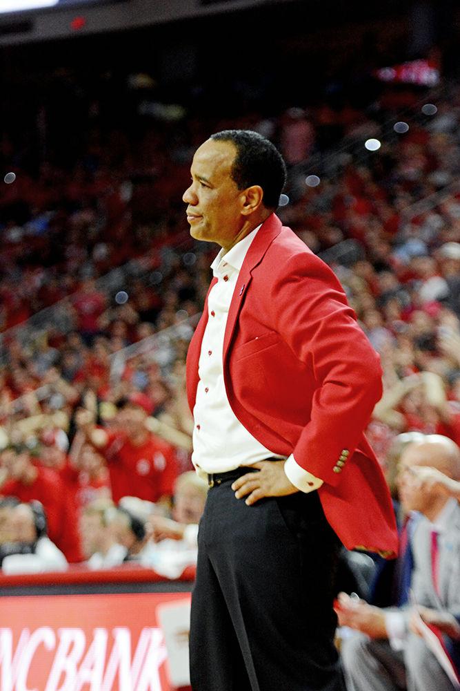 Men&#8217;s basketball head coach Kevin Keatts reacts to a referee's call during the game against No. 21 UNC-Chapel Hill on Feb. 10 at PNC Arena. The Wolfpack lost 96-89 to fall to 16-9 overall and 6-6 in the ACC.