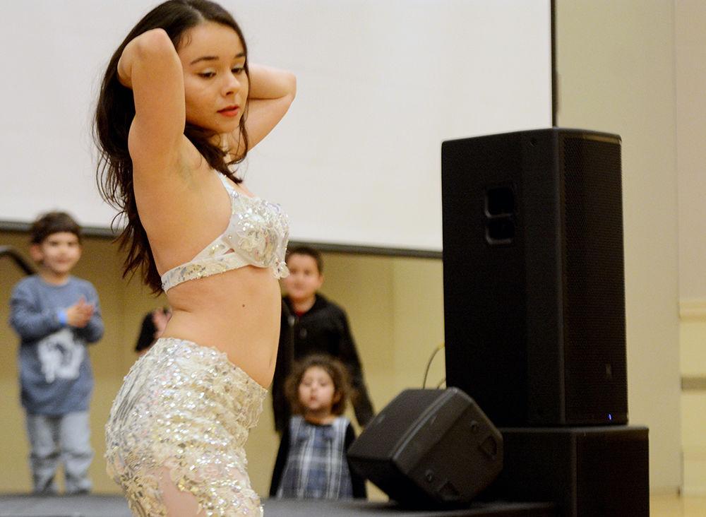 Alexandra Garcia, a fourth-year in the College of Management, belly dances at the Turkish Music and Dance Night. The Turkish Student Association at NC State hosted this event on Saturday in the Mountain Ballroom in Talley Student Union.