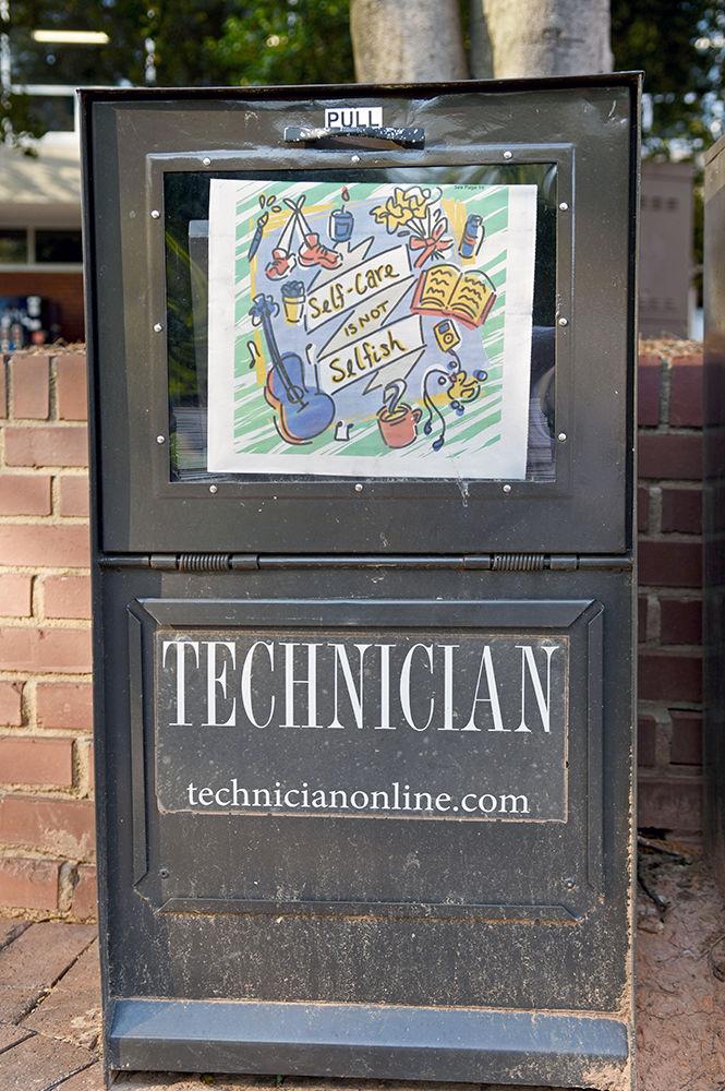 A Technician newsstand sits on the Brickyard next to the Atrium. Once the 2018-2019 academic year begins, Technician will switch from producing print publications twice a week to producing them only once a week.