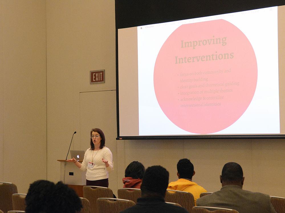 Teaching assistant professor Patsy Sibley offers different ways of how we can intervene to prevent issues against women in STEM during the Diversity in STEM Symposium on Monday in Talley Student Union. Sibley works in interdisciplinary studies and has conducted research in feminist science studies in an effort to find ways that we can improve the equality of gender in STEM.