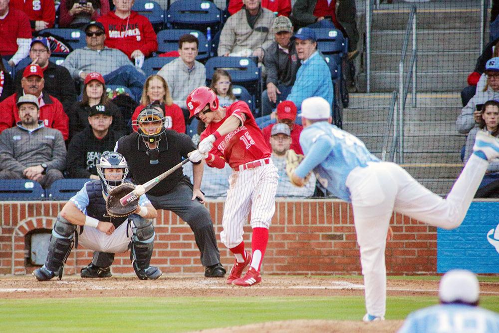 Senior outfielder Josh McLain hits the ball hard during the 8-3 win over UNC-Chapel Hill at the Durham Bulls Athletic Park on Tuesday.