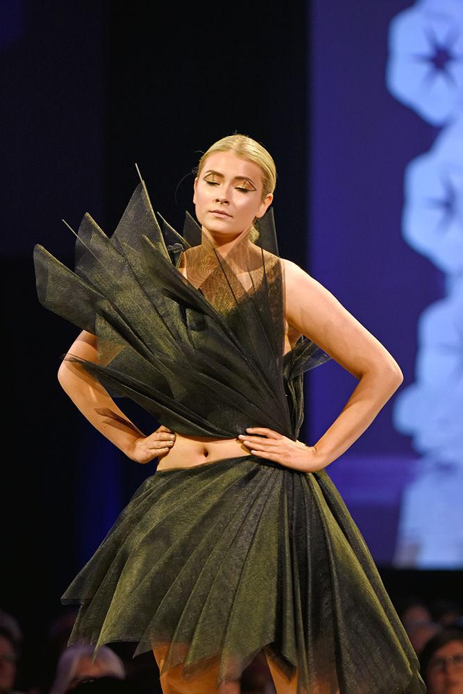 A model wears a design by architecture students Cameron Elliot and Sam Lackey during the 17th annual Art2Wear show. Art2Wear took place in the State Ballroom in Talley Student Union on Friday. An afternoon dress rehearsal was open to all students and the show began at 7 pm.