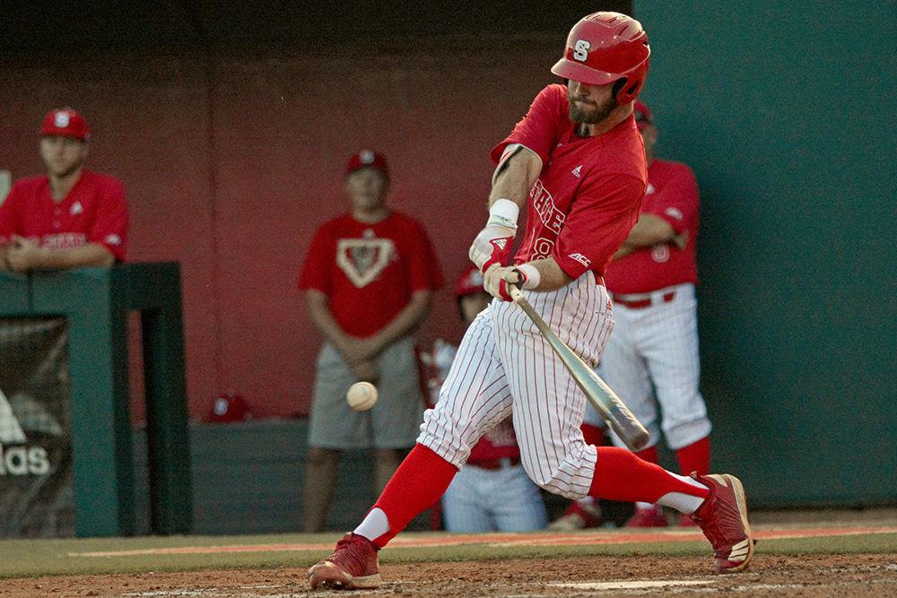 Junior infielder Evan Edwards swings at a pitch on Friday at Doak Field. The Wolfpack won the opening game of the weekend series against Wake Forest 8-5.