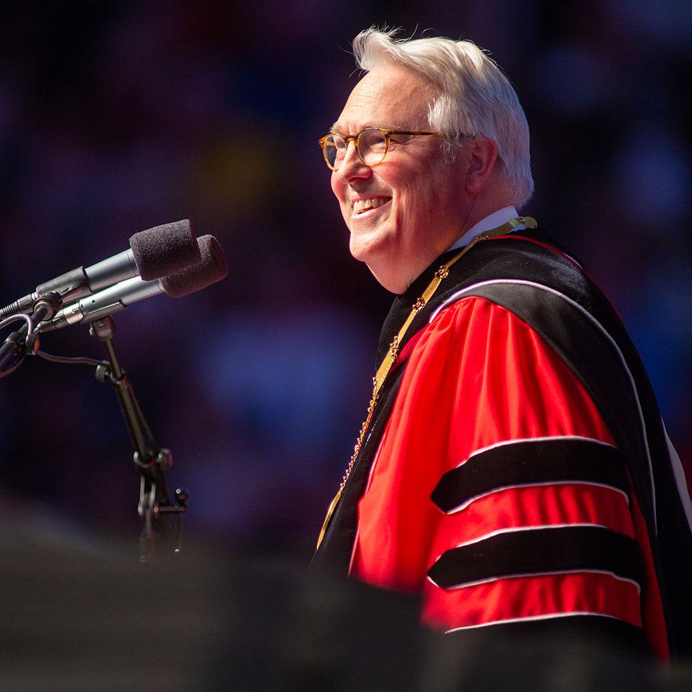 Chancellor Woodson prepares to confer honorary degrees at the Spring Commencement on Saturday, May 12 in PNC Arena.