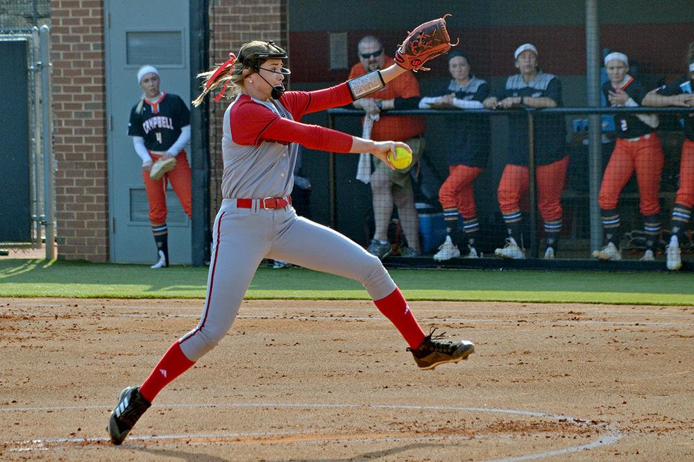 Devin Wallace, a sophomore pitcher, throws the ball during a game against Campbell University on Wednesday, April 11, 2018 at Dail Softball Stadium. The Wolfpack beat the Fighting Camels 6-5, for their twenty-first win of the season.
