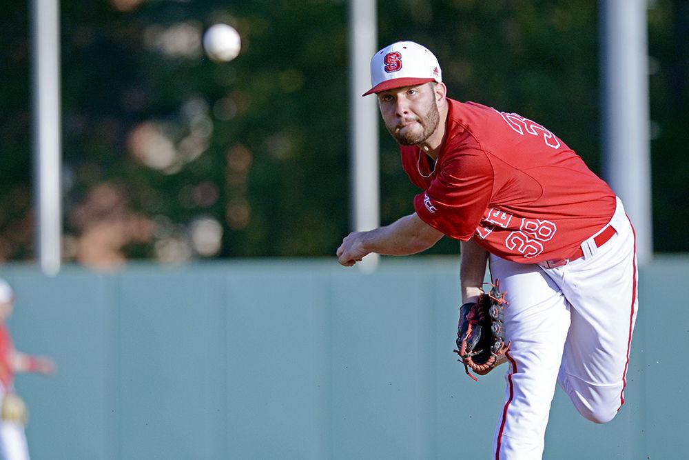 Senior pitcher Brian Brown warms up before facing UNC-Chapel Hill on Saturday, April 28 at Doak Field. Brown pitched 6.2 innings, giving up five hits, four earned runs and striking out four. Brown received his first loss of the season as UNC won 8-6.