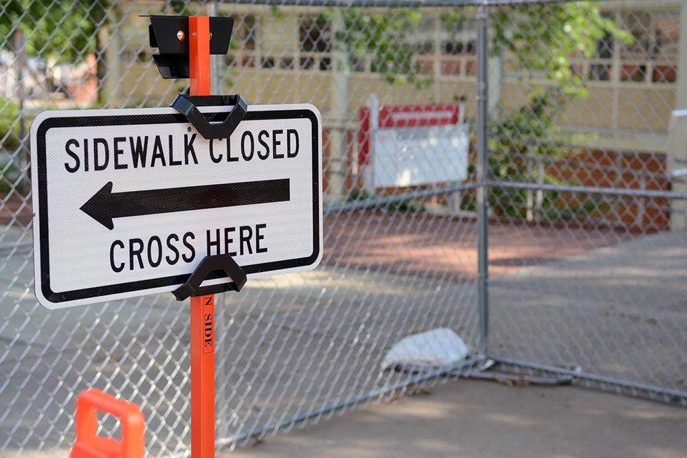 A construction sign stands outside Carmichael Gymnasium. Carmichael&#8217;s renovations began on May 14 and are projected to run through the fall of 2019.