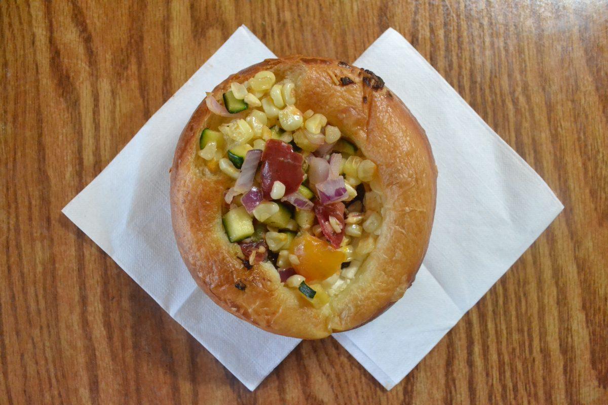 The corn salad and pesto brioche is one of the many breads and pastries offered at Yellow Dog Bread Company. The store, located on East Franklin Street, opened in 2013 and has since enjoyed positive online reviews.