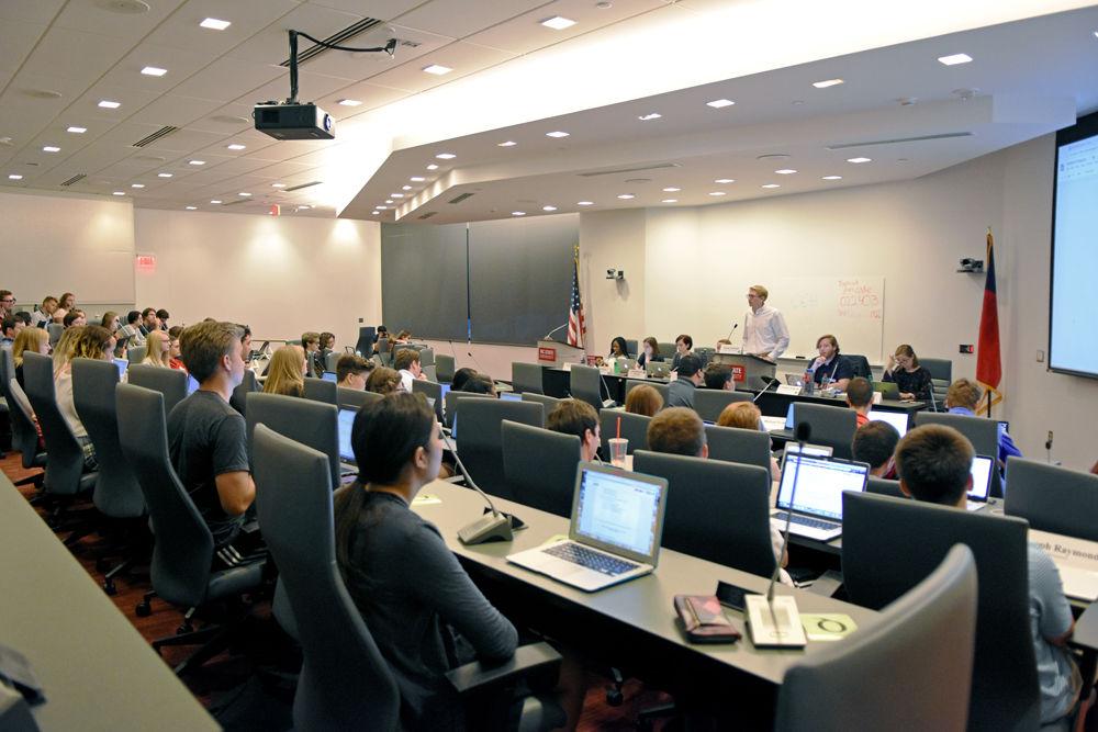 Senators listening to Student Senate President, Adam Schmidt, speak at the first meeting of the semester at Talley Student Union Wednesday evening, Aug. 29. The Student Senate acts as advocates to better academic programs and student life.
