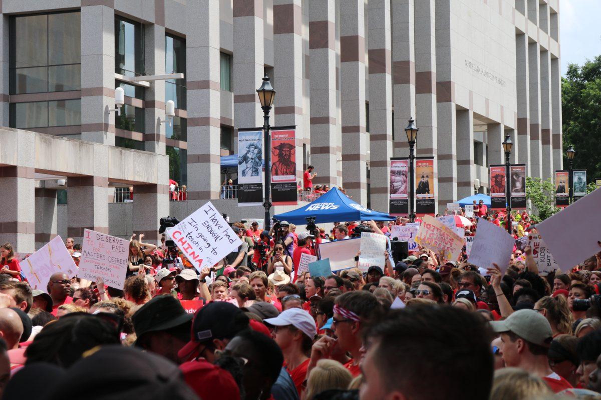 More than 10,000 people gathered in downtown Raleigh on Wednesday May 16, 2018 to participate in the March for Students and the Teacher&#8217;s Rally for Respect, advocating for increased per-pupil spending, better pay for teachers and more regulated class sizes in public education.
