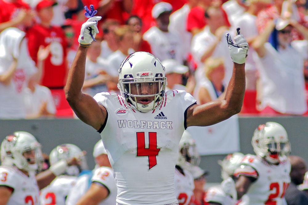 Junior cornerback Nick McCloud gets the crowd excited for a third down against Georgia State on Saturday, Sept. 8 at Carter-Finley Stadium. McCloud had two breakups and four tackles during the 41-7 win.