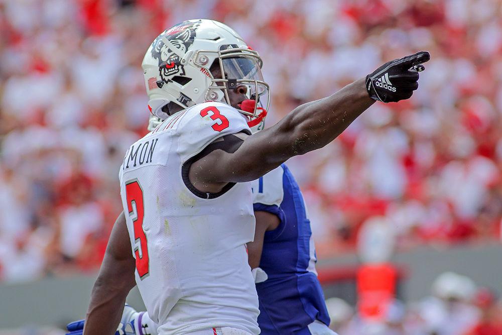Junior wide reciever Kelvin Harmon signals for the first down during the 41-7 win over Georgia State on Saturday, Sept. 8 in Carter-Finley Stadium.