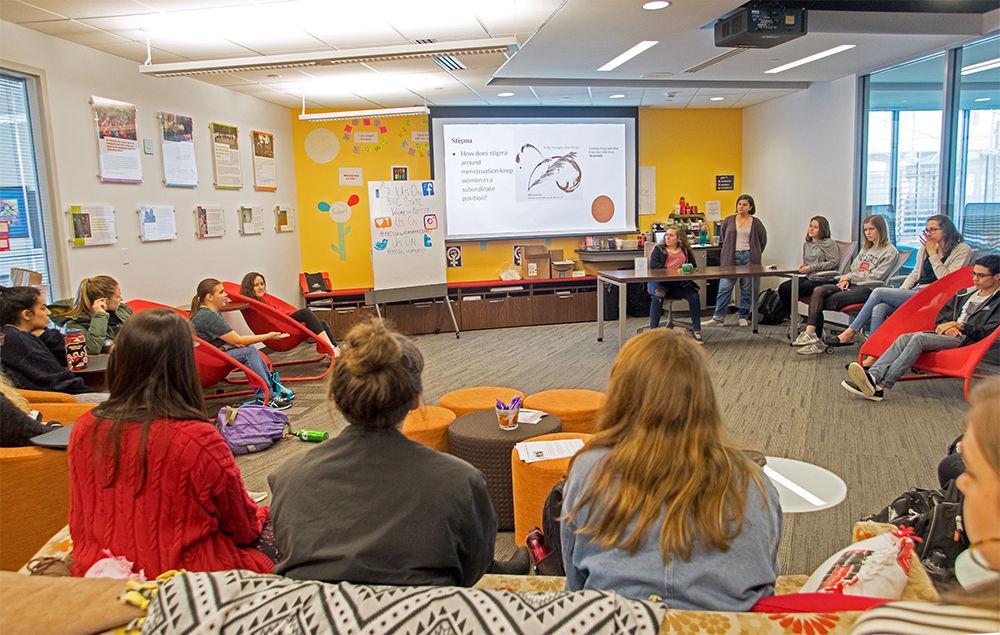 Students take part in Feminist Friday in the N.C. State Women's Center on the third floor of Talley Student Union on Friday. Feminist Friday is a program hosted by the Women's Center every Friday&#160;where students can reflect on subjects such as body positivity, cultural relativism and gender gaps in the workforce with their fellow students.