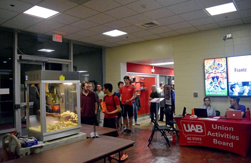 Students wait in line for free popcorn before the University Activities Board (UAB) showing of "Thor: Ragnarok" on Thursday, Feb. 15 in Witherspoon Student Center. UAB hosts movies several times a month, some of which were recently in theaters, along with some early release movies as well. Other events hosted by UAB include Trivia Night and Dinner &amp; a Movie for Valentine's Day.