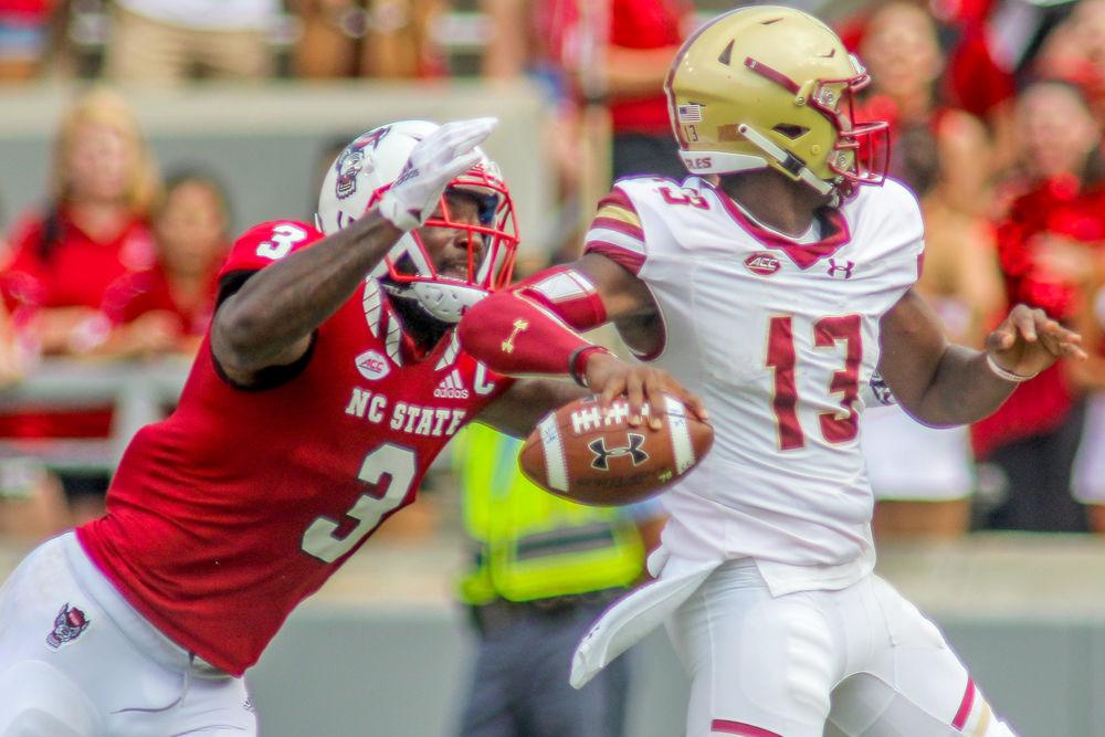 Graduate linebacker Germaine Pratt sacks Boston College quarterback Anthony Brown on Saturday, Oct. 6 in Carter-Finley Stadium. Pratt had 1.5 tackles for loss, 1 sack and 1 forced fumble that he recovered. NC State survived a late Boston College resurgence for a 28-23 win.
