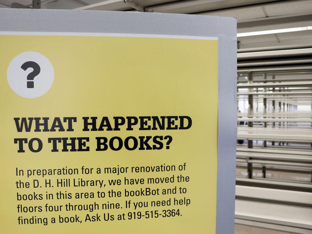 A renovation sign stands on display at D.H. Hill Library on Tuesday, Oct. 23. The library&#8217;s renovation will introduce a new Academic Success Center in partnership with Division of Academic and Student Affairs.