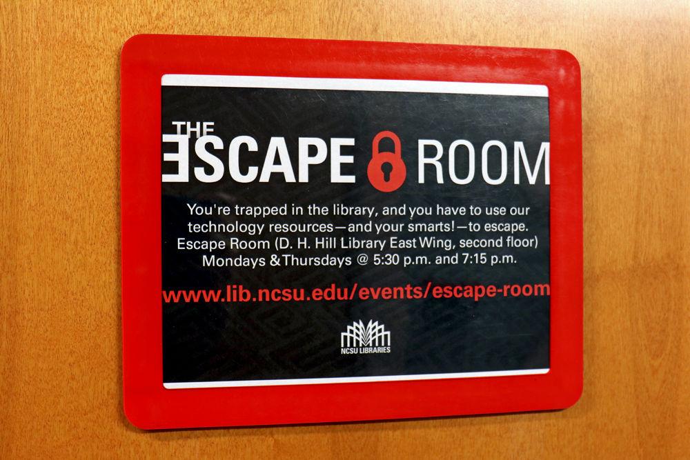 Escape Room in D.H. Hill Library Room 2141 is an immersive game where a group works together to solve puzzles and escape before time runs out. Participants get to use various technologies and skills to find clues that will lead to your escape. The escape room is open Mondays and Thursdays at 5:30 and 7:15.