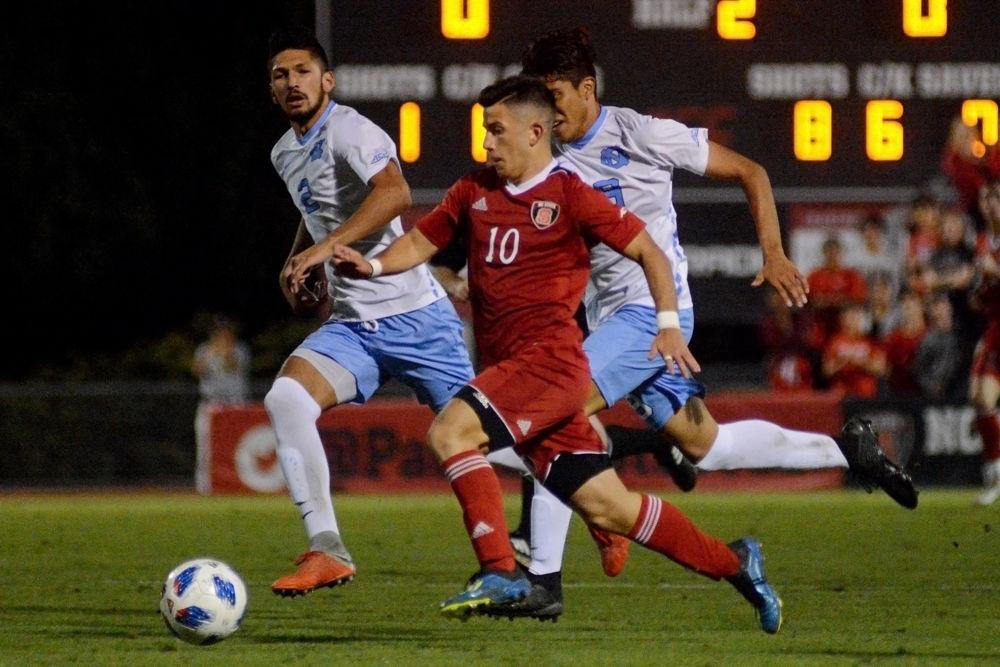 Sophomore forward David Loera races to the goal against No. 1 UNC-Chapel Hill at Dail Soccer Stadium on Friday, Oct. 12. Loera scored the winning goal for the Wolfpack as they upset the top-ranked Tar Heels 1-0.