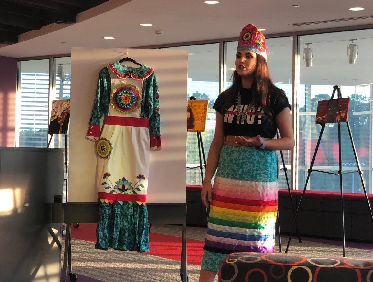 Raven Dial-Stanley, a third-year at UNC Greensboro studying consumer apparel and retail studies,&#160;gave a presentation for the Indigenous Peoples Day celebration in Talley Student Union on Monday. Dial-Stanley is also&#160;a member of Lumbee Tribe and Miss Indian North Carolina for 2018-19.